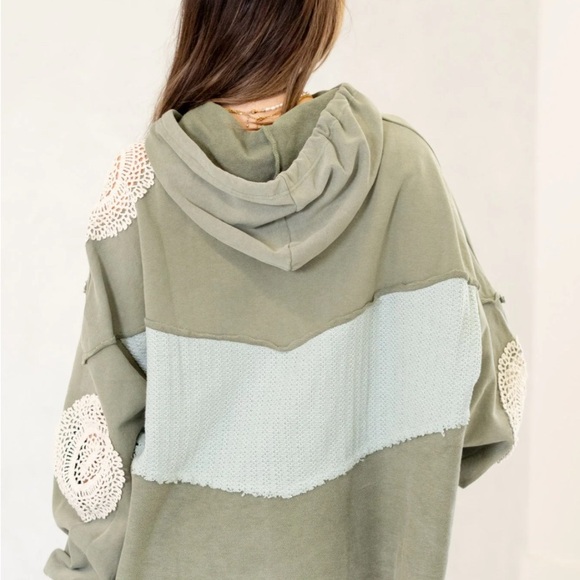 POL Green oversized Patchwork Sweatshirt with hood - Picture 3 of 5